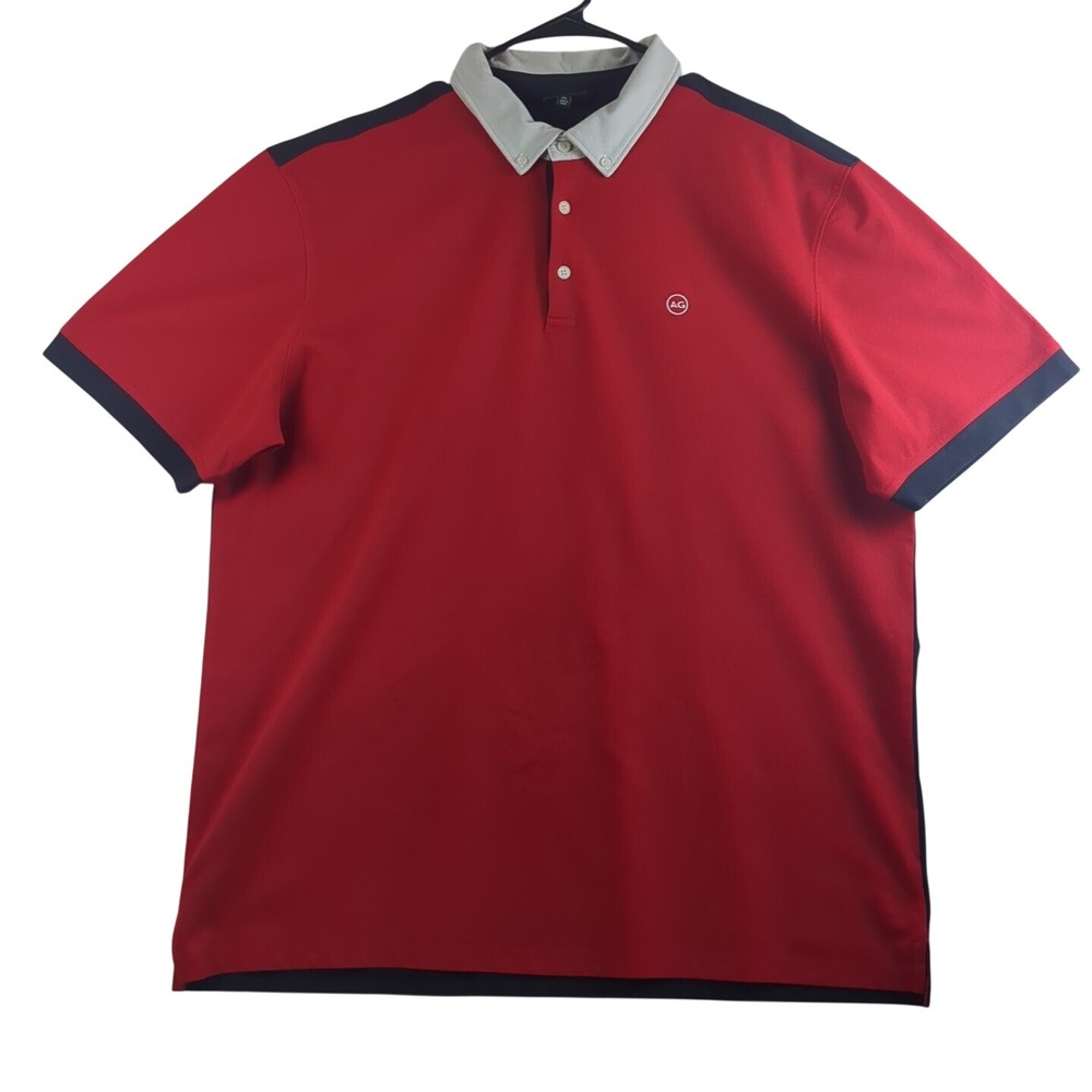 Adriano Goldshmied AG Green Label Polo Shirt Mens 2XL Red‎ Navy Blue Colorblock